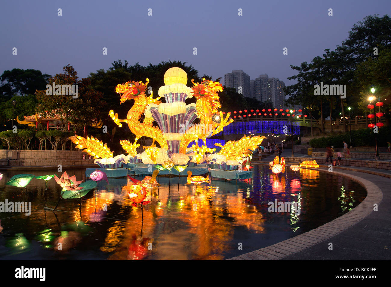 China Hong Kong Mid-Autumn festival or Moon festival around in Hong Kong districts Stock Photo