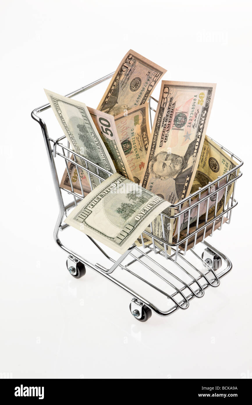 Currency U.S. dollar banknotes in a basket Stock Photo Alamy