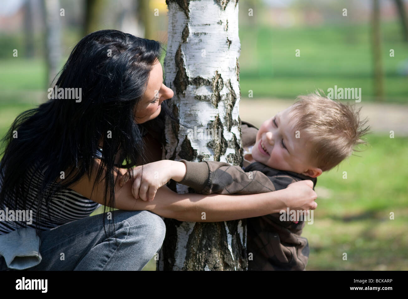 Mother looking at son Stock Photo