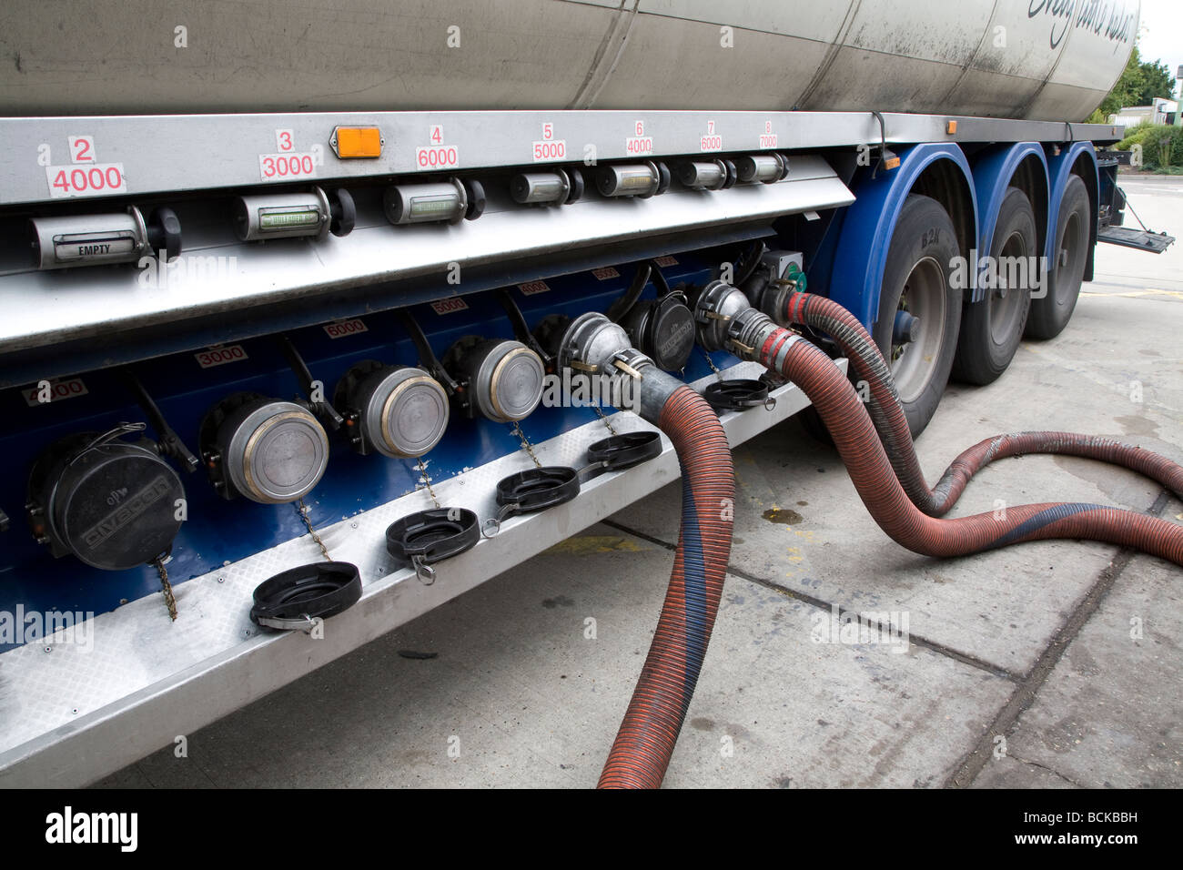 Petrol tanker delivery Tesco filling station Stock Photo Alamy