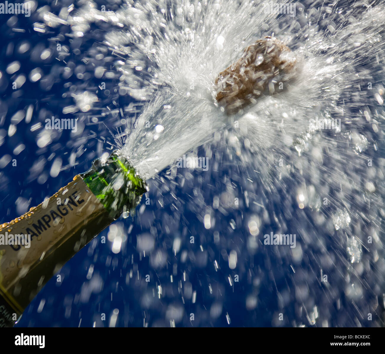 cork pops out from champagne bottle Stock Photo Alamy