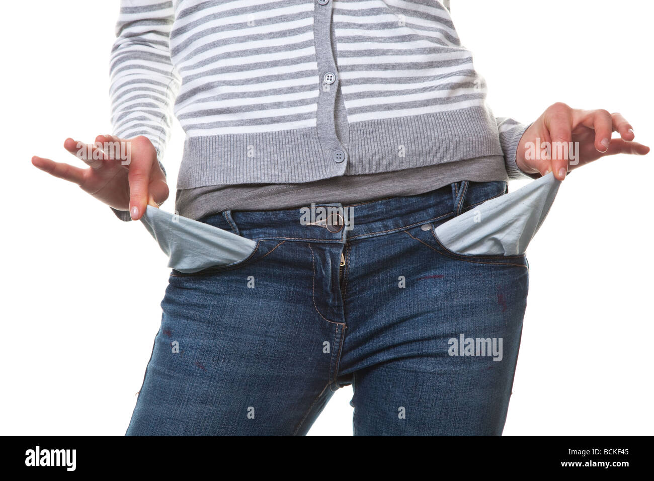 Young teenage girl shows the empty pantpockets Stock Photo Alamy