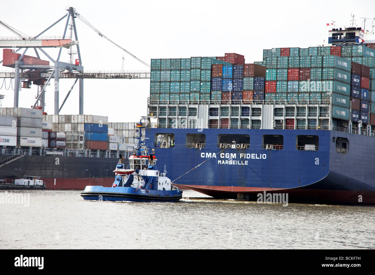 Container Ships In The Port Of Hamburg In Germany Europe Stock Photo Alamy