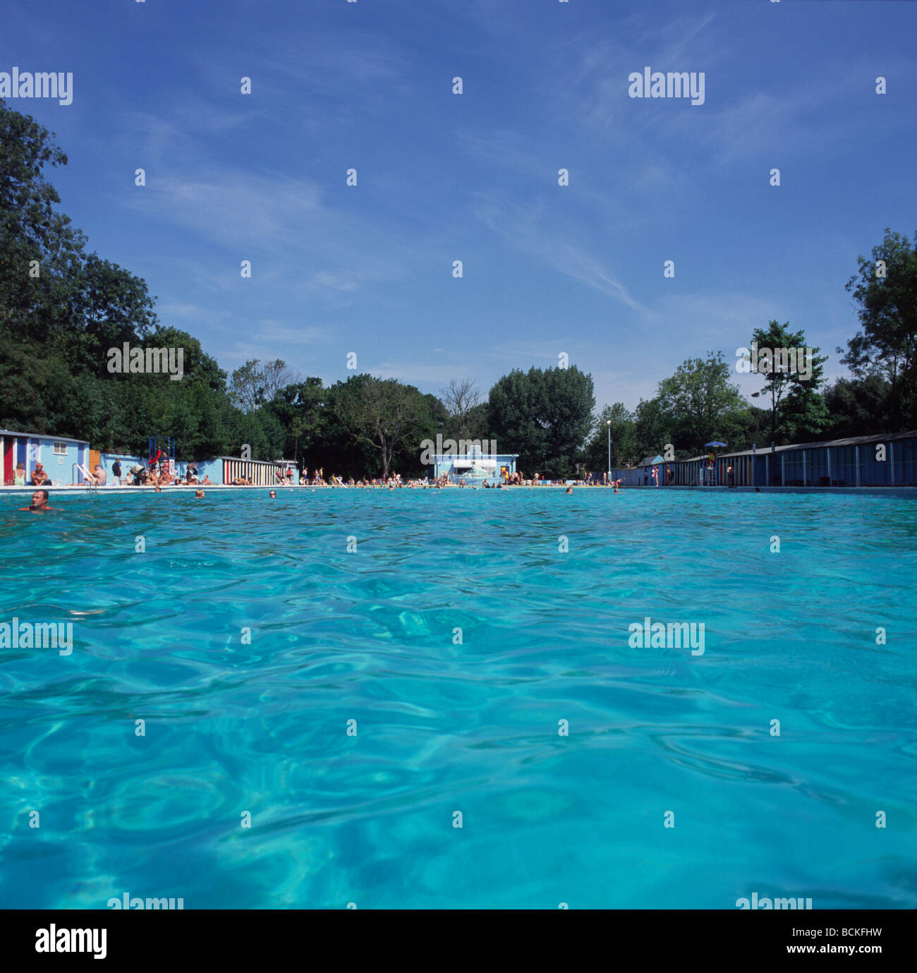Tooting Bec Lido on a sunny summer day. London, England. Stock Photo