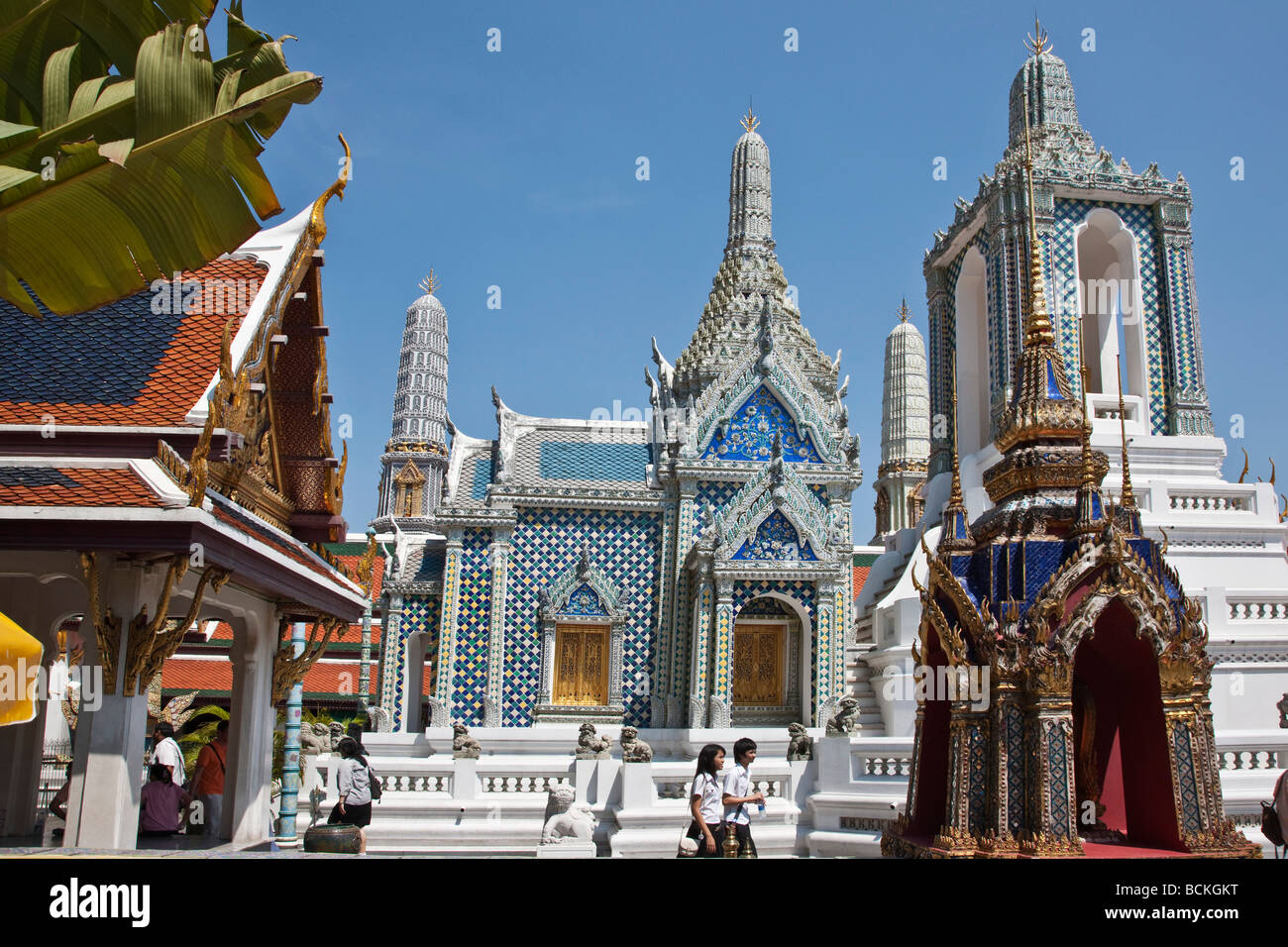 Thailand, Bangkok. Some of the beautiful Buddhist temples and shrines in the King of Thailand s Royal Grand Palace. Stock Photo