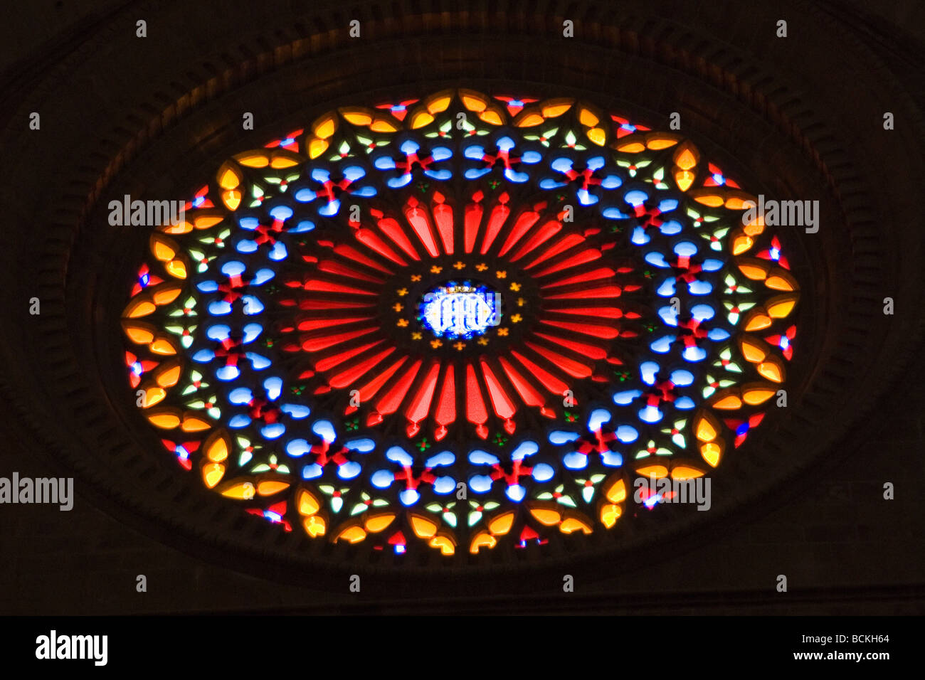 Stained glass window of the cathedral La Seu in Palma de Mallorca, Spain Stock Photo Alamy