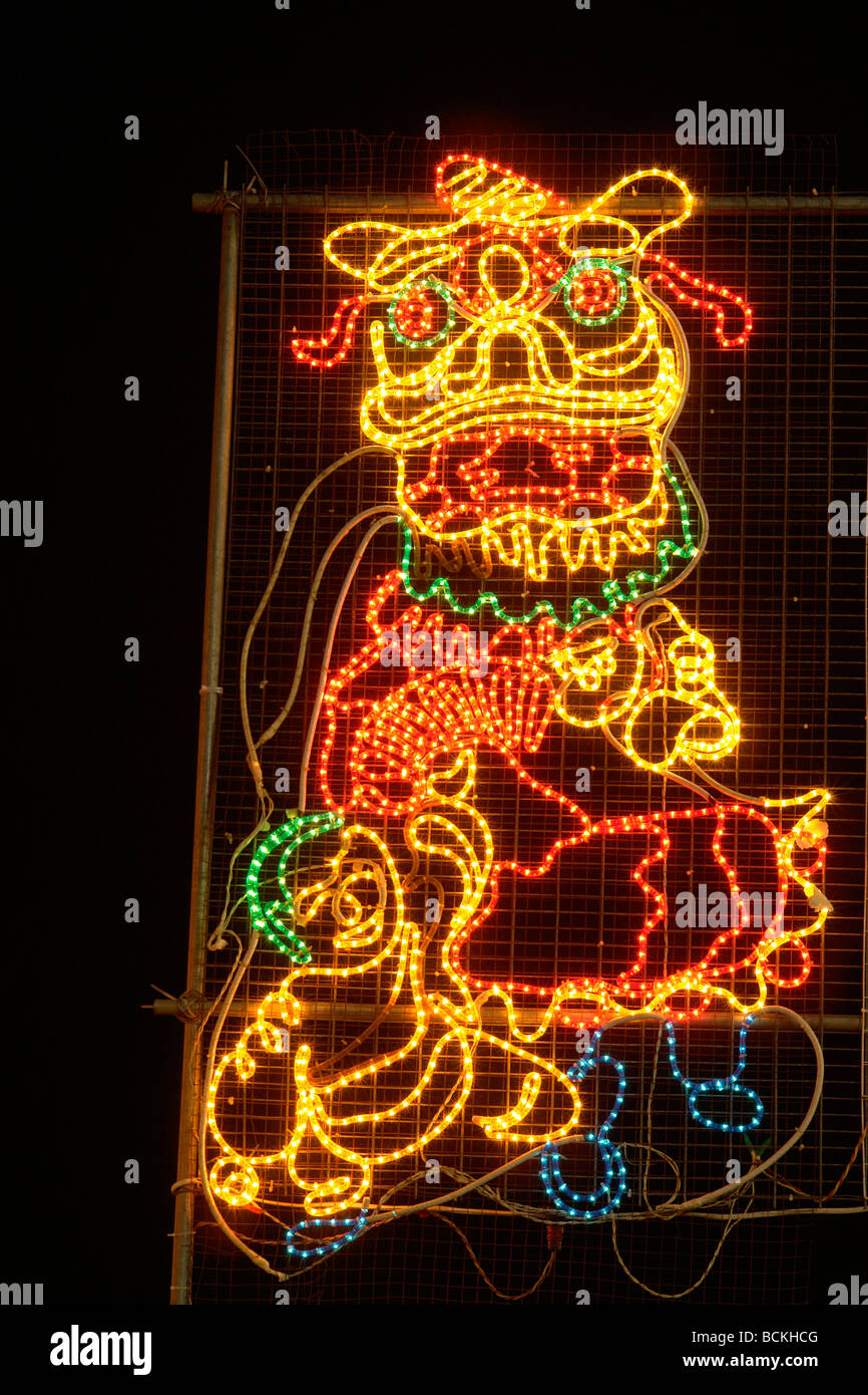 China Hong Kong Chinese symbol animal Unicorn neon light Stock Photo