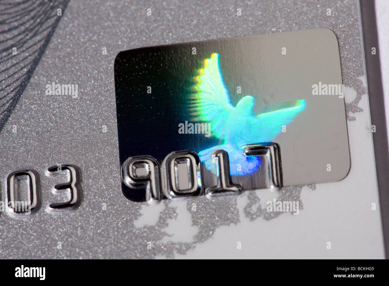 Hologram as a security feature on a European credit card Stock Photo