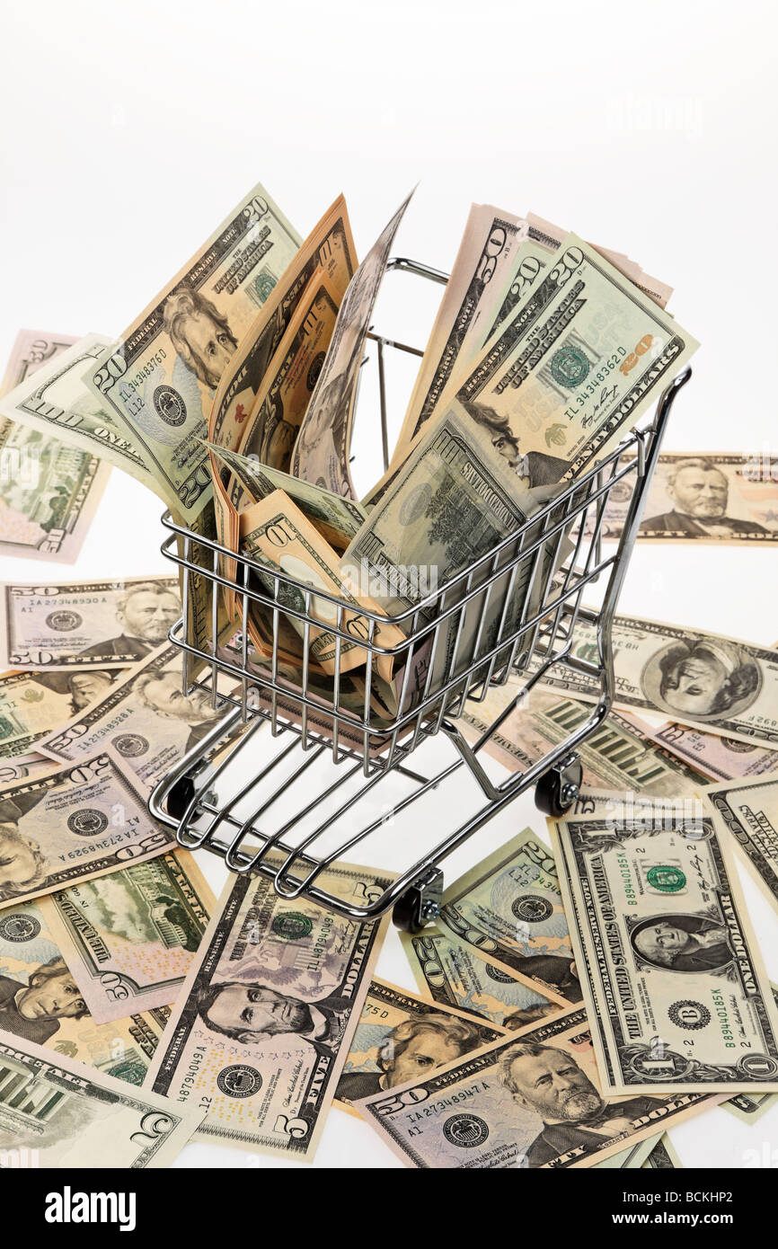 Currency U.S. dollar banknotes in a basket Stock Photo Alamy