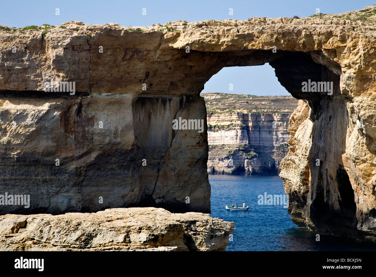 The cliffs and waters of the Azure Window, Tieqa Zerqa,  at Il-Qawra, Inland Sea, Gozo, Malta, EU Stock Photo