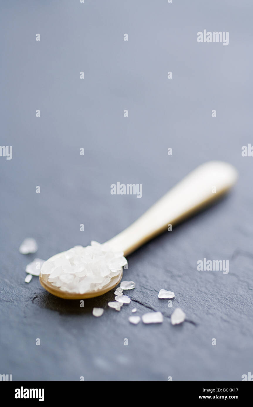Sea salt on a spoon Stock Photo