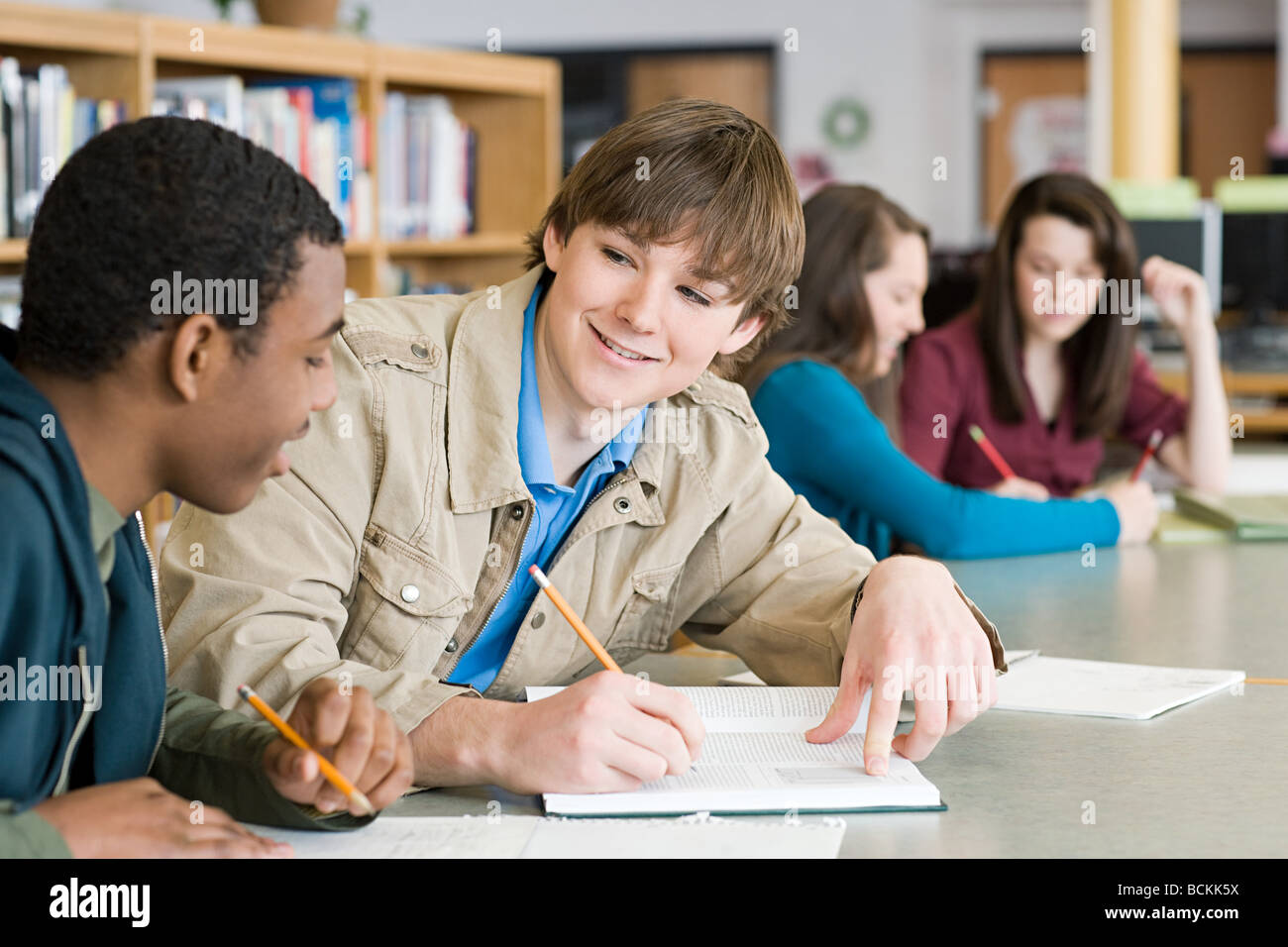 School students in library Stock Photo