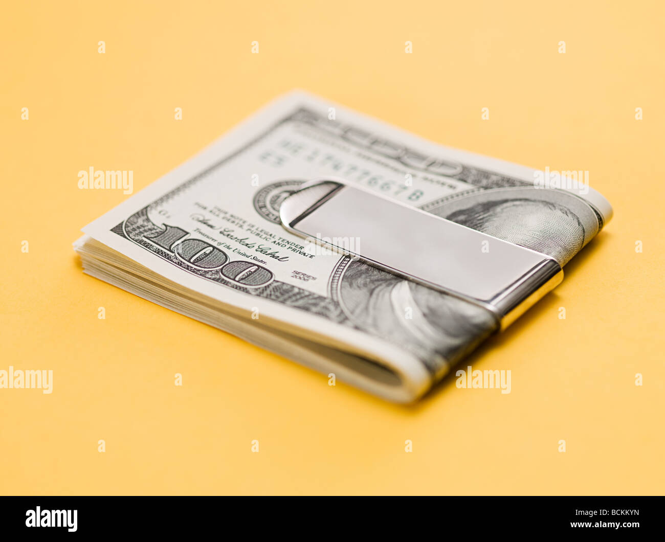 One hundred dollar bills in clip Stock Photo