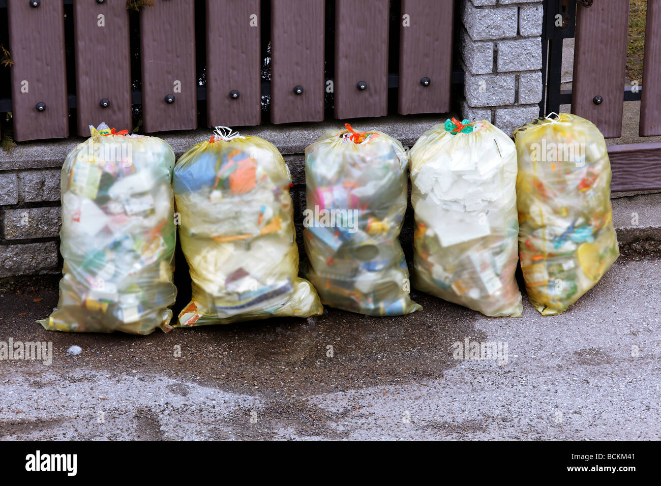 Garbage bags of plastic waste are waiting for waste disposal Stock Photo Alamy
