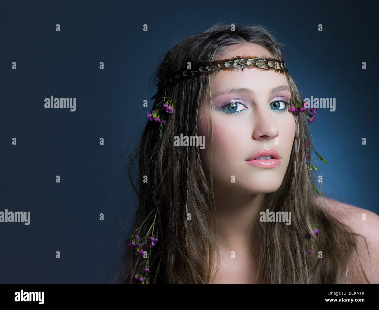 Girl with flowers in hair Stock Photo Alamy