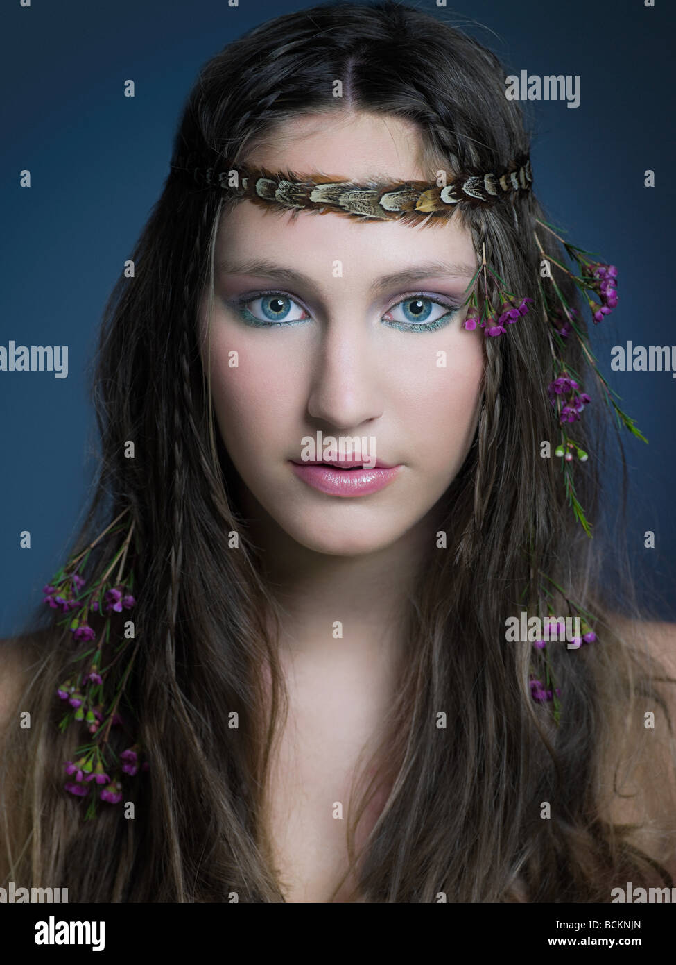 Girl with flowers in hair Stock Photo Alamy