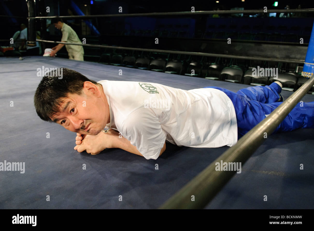 During the warm up to a wrestling bout involving disabled wrestlers