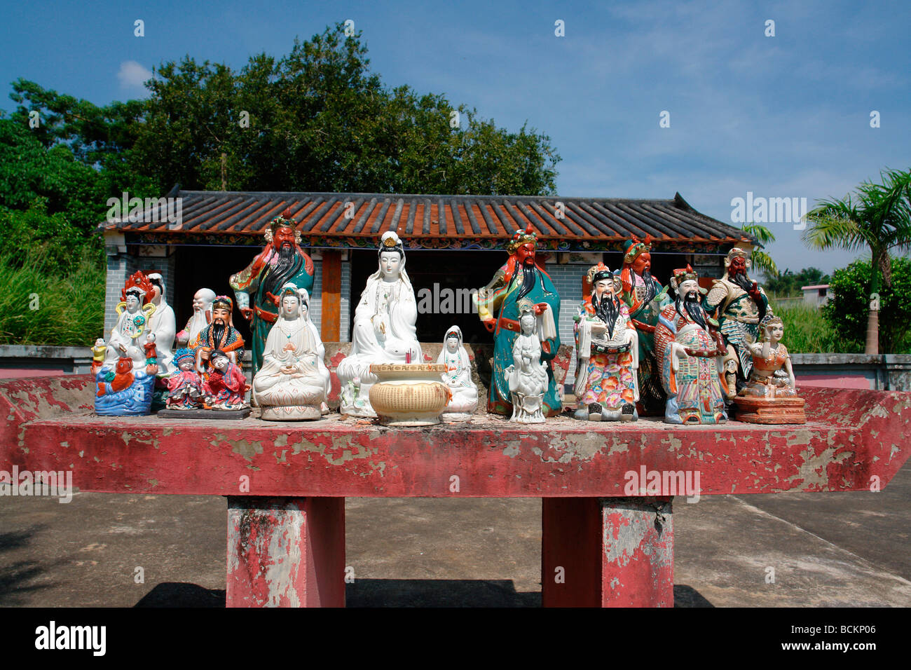 China Hong Kong Different Goddess in temples of Tang Clan village. New Territories Yuen Long district Tin Shui Wai Stock Photo