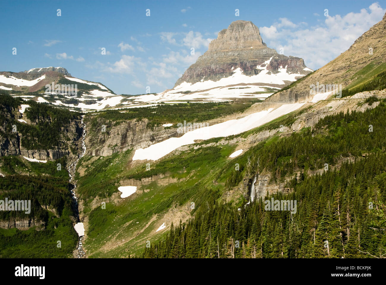 View of Logan Pass from Going to the Sun Road Stock Photo