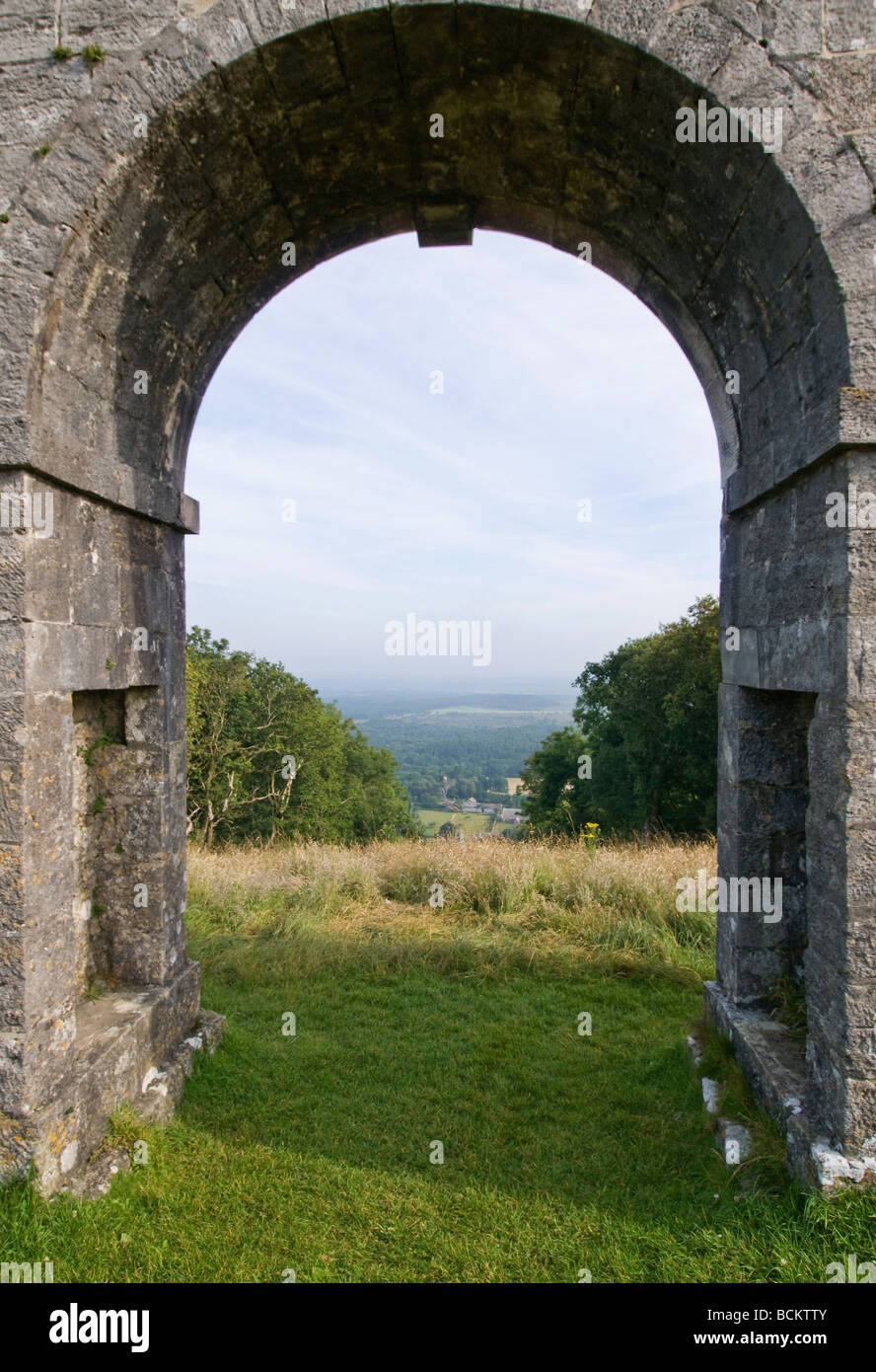 View through Grange Arch on the Purbeck hills Dorset Stock Photo