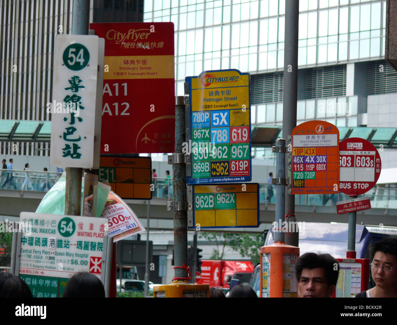 China Hong Kong different bus stops in Central Stock Photo