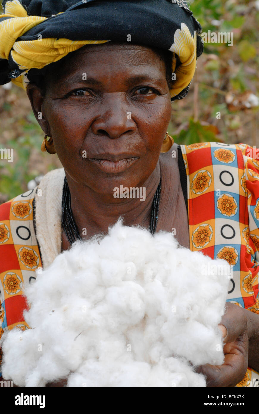 Western Africa Burkina Faso , fairtrade and organic cotton project , farm of cotton farmer woman Pandé Kandja Sory Stock Photo