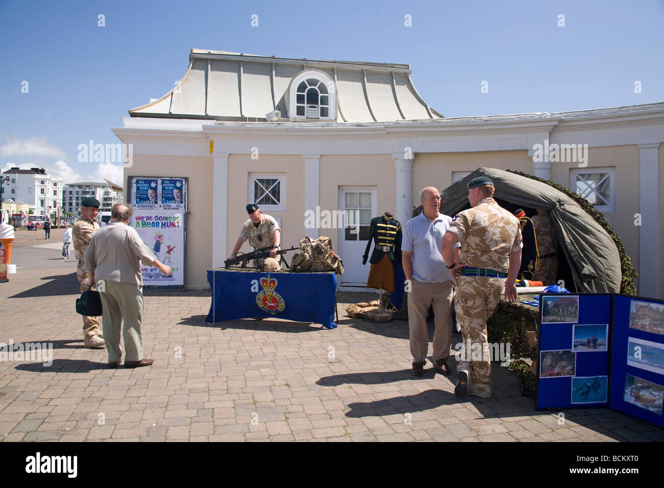 Soldiers from the Princess of Wales's Regiment holding an outdoor exhibition in Worthing, West Sussex, UK Stock Photo