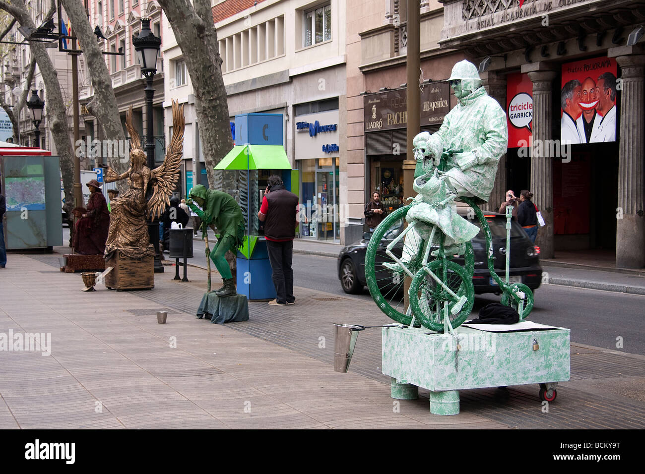 human statues outside Liceu Opera House Las Ramblas Barcelona Spain Stock Photo