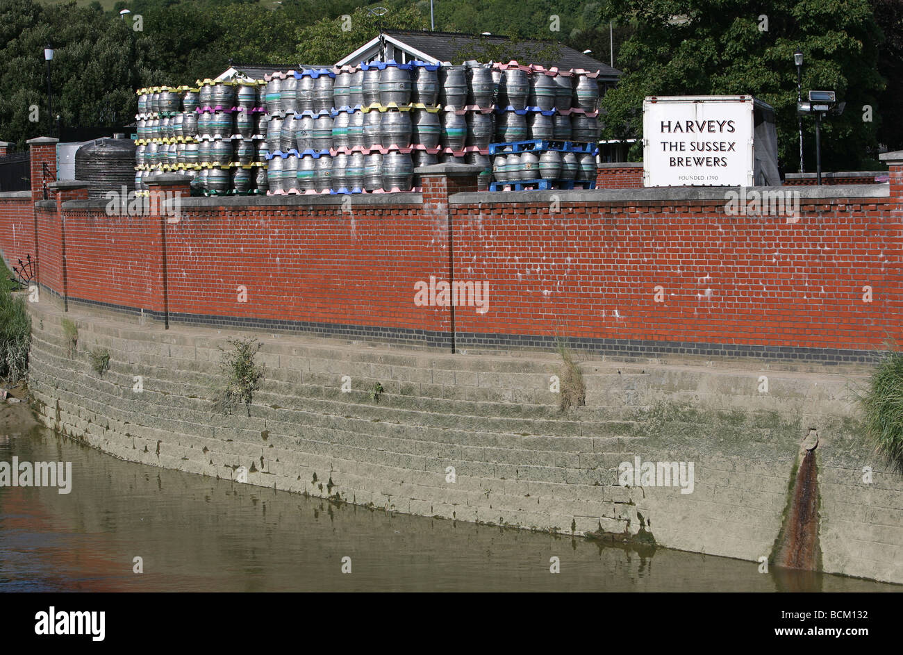 Kegs of Beer outside Harveys Brewery, Lewes, East Sussex Stock Photo Alamy