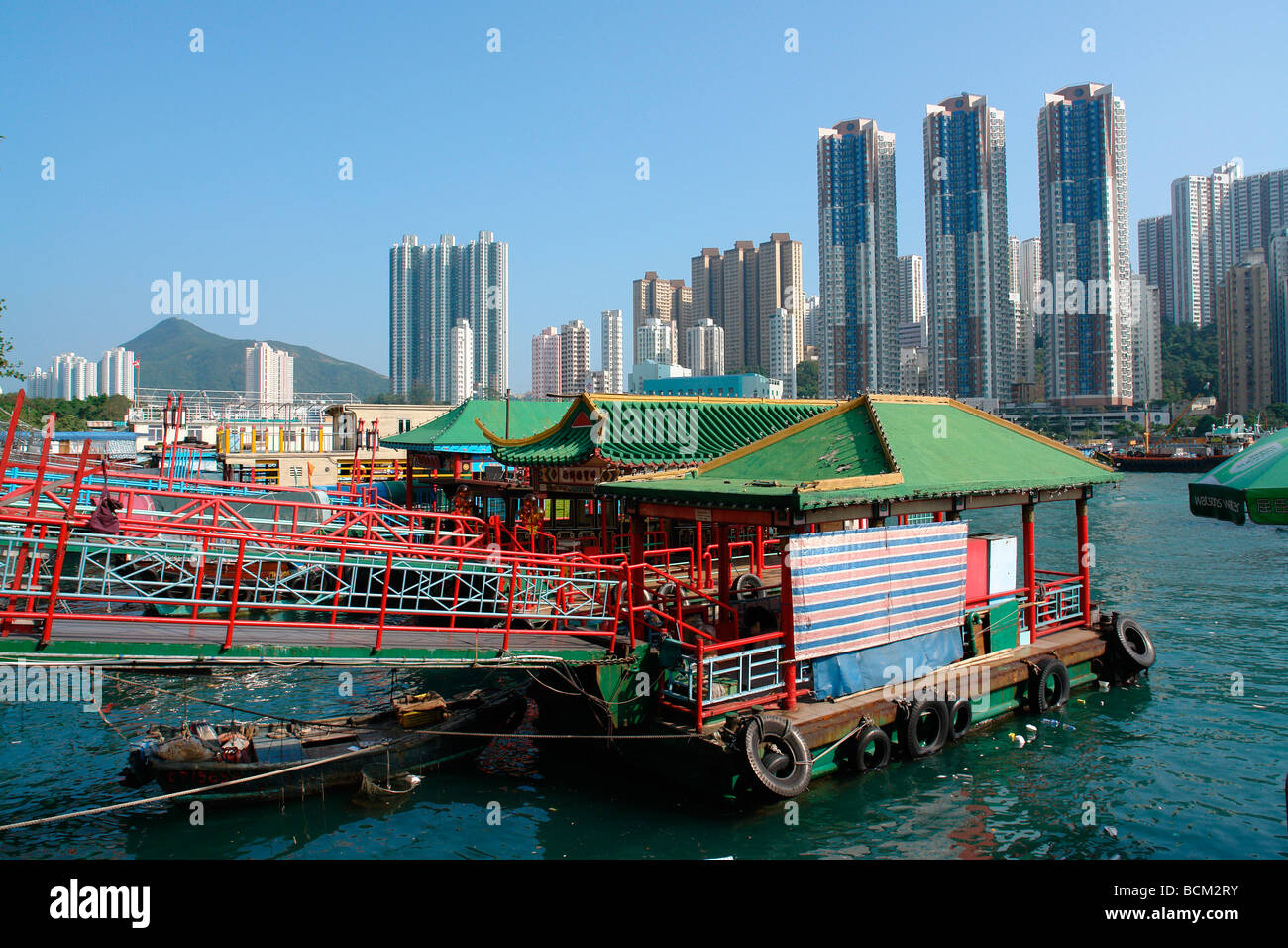 China Hong Kong Aberdeen harbor with Ap Lei Chau apartment at the back Stock Photo