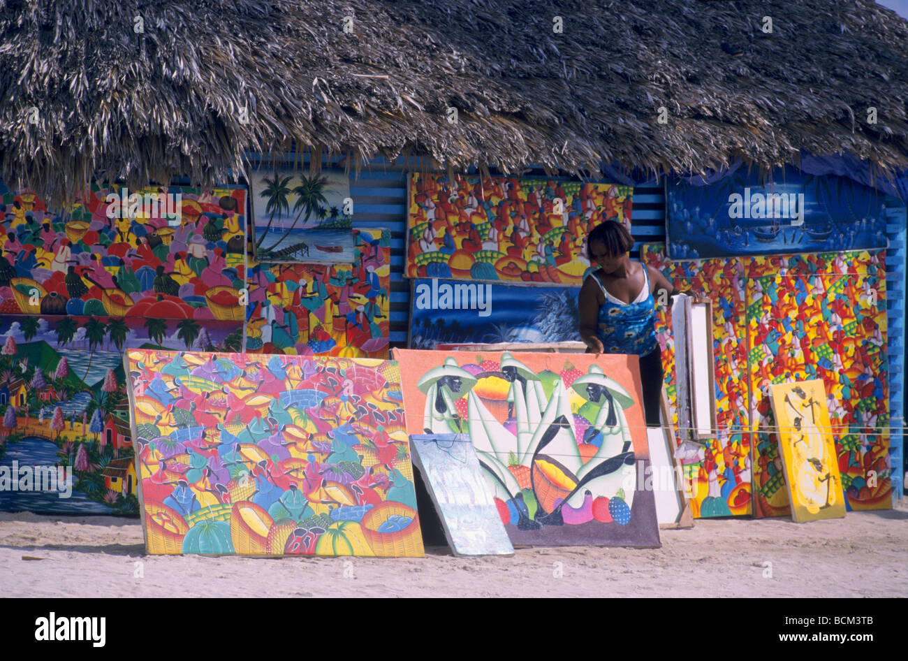 Naive paintings on local art market Dominican Republic Saona island