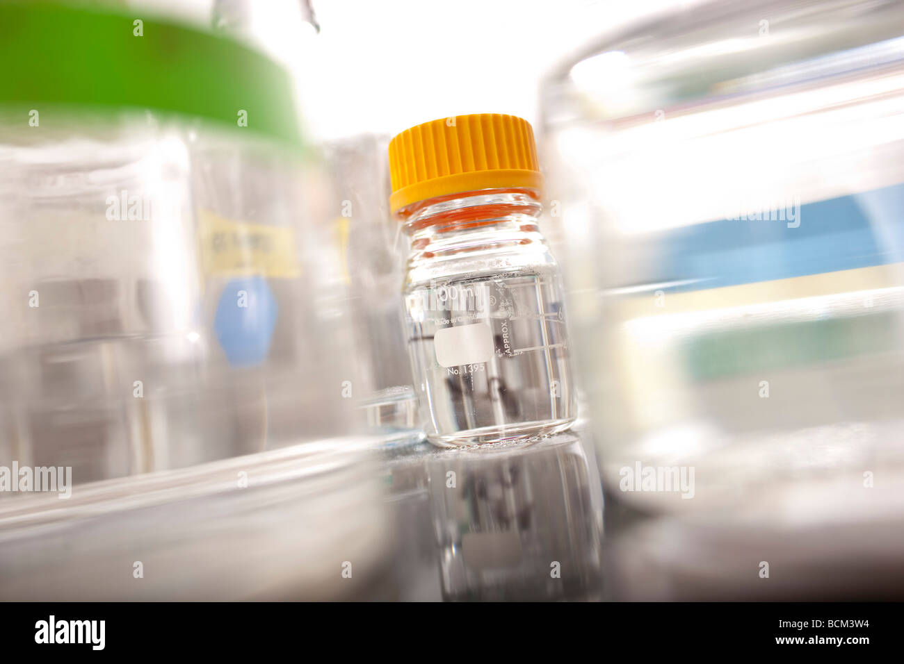 A glass bottle in a scientific laboratory Stock Photo