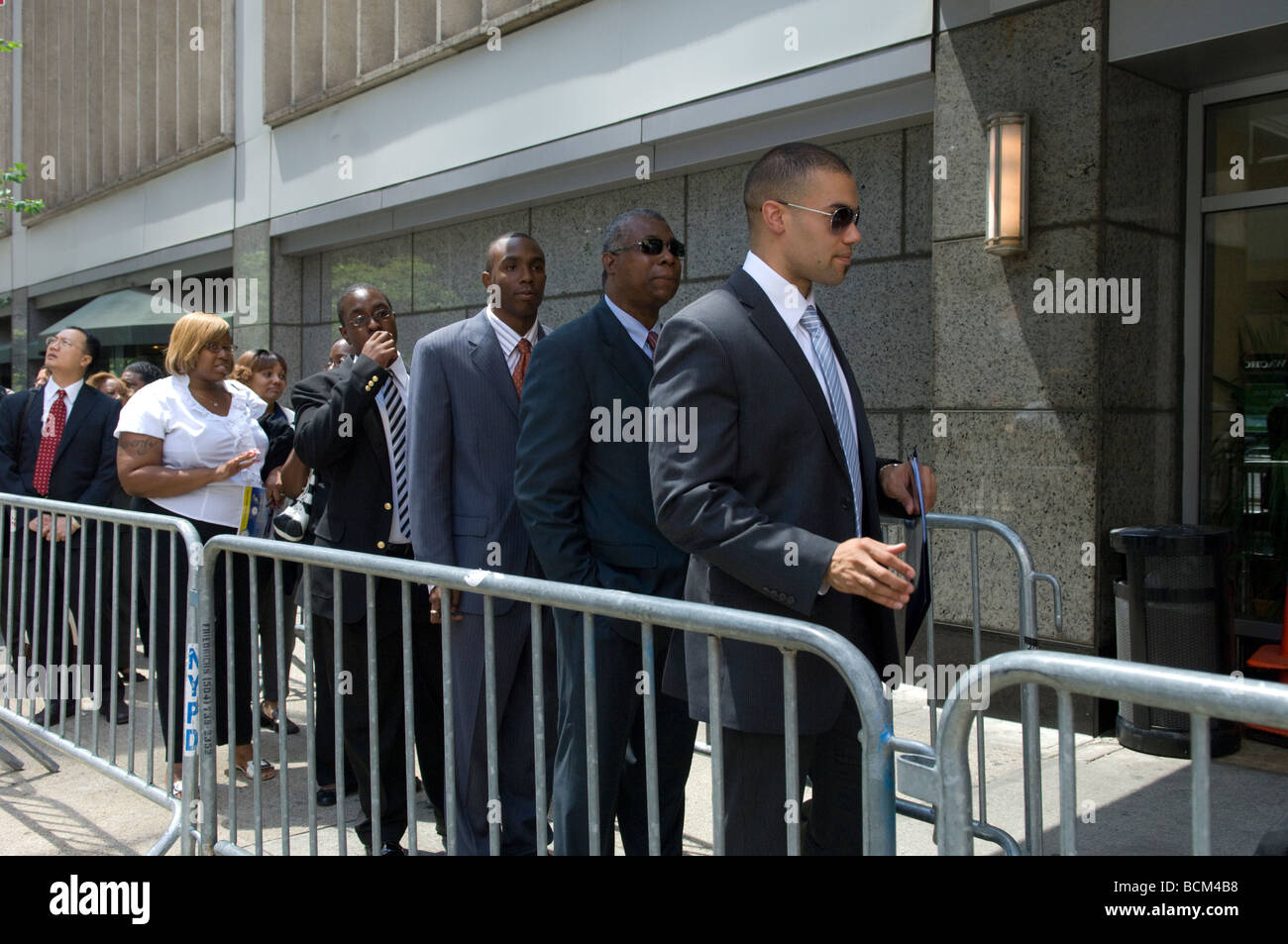 Job seekers line up at the NAACP Diversity Job Fair in New York Stock Photo