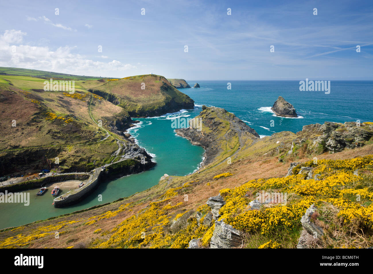 Boscastle Harbour from Penally Hill North Cornwall England Spring April 2009 Stock Photo