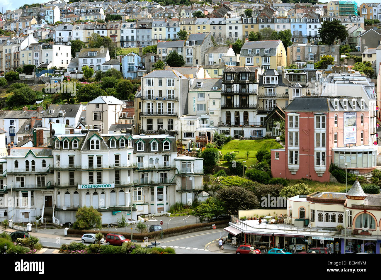 Housing and hotels on the hill facing the sea at Ilfracombe in Devon Stock Photo