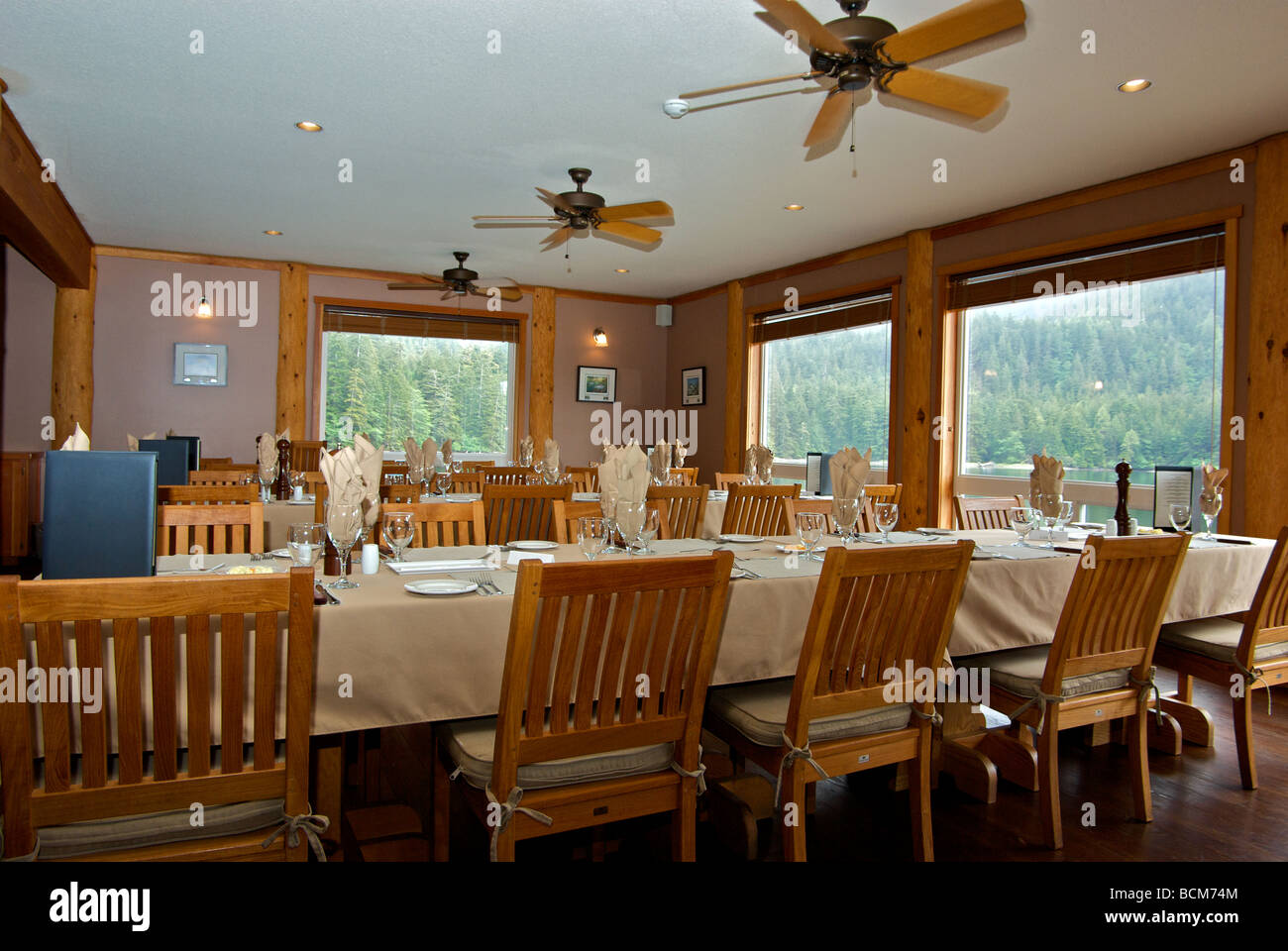 Fishing resort dining room with tables set for supper in Haida Gwaii Stock  Photo - Alamy
