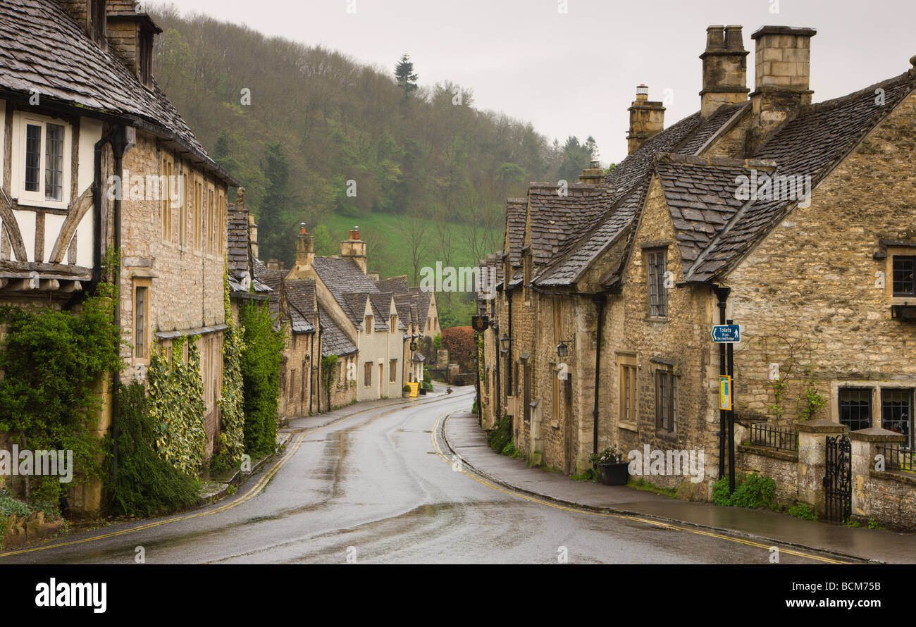 Village road in Castle Combe Cotswolds Wiltshire England Spring April 2009 Stock Photo