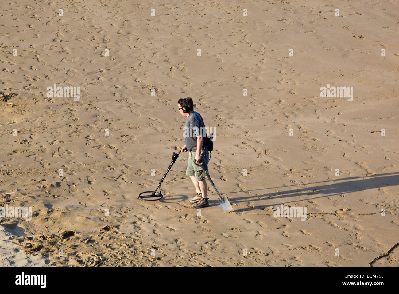 with Metal Detector Beach North Devon Stock