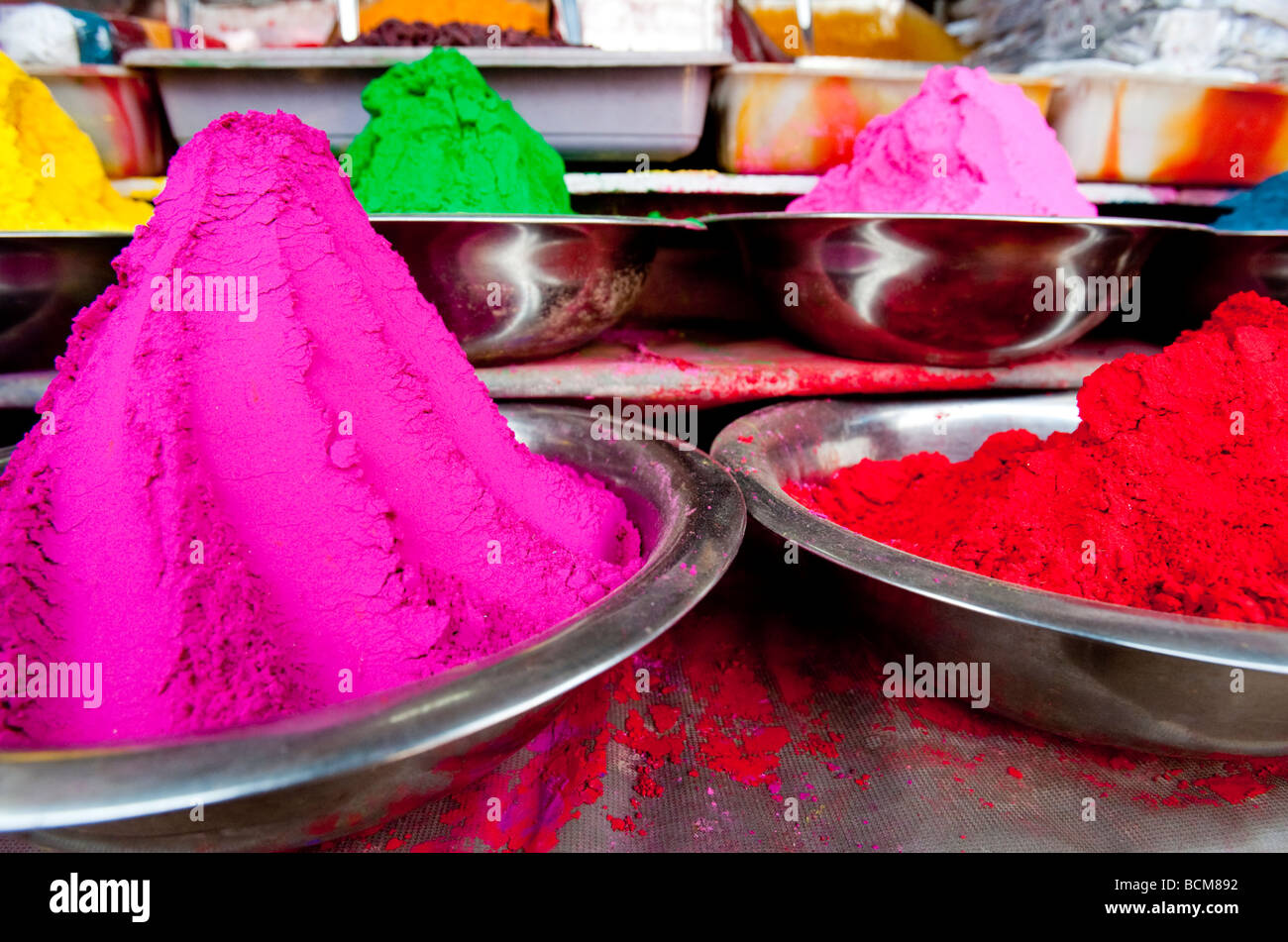 Colored Powder Used For Hindu Rituals Devarja Market Mysore Karnataka State India Stock Photo