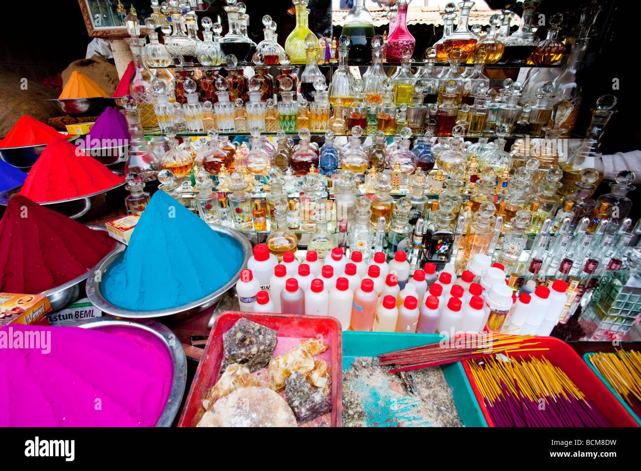 Colored Powder Used For Hindu Rituals Devarja Market Mysore Karnataka State India Stock Photo