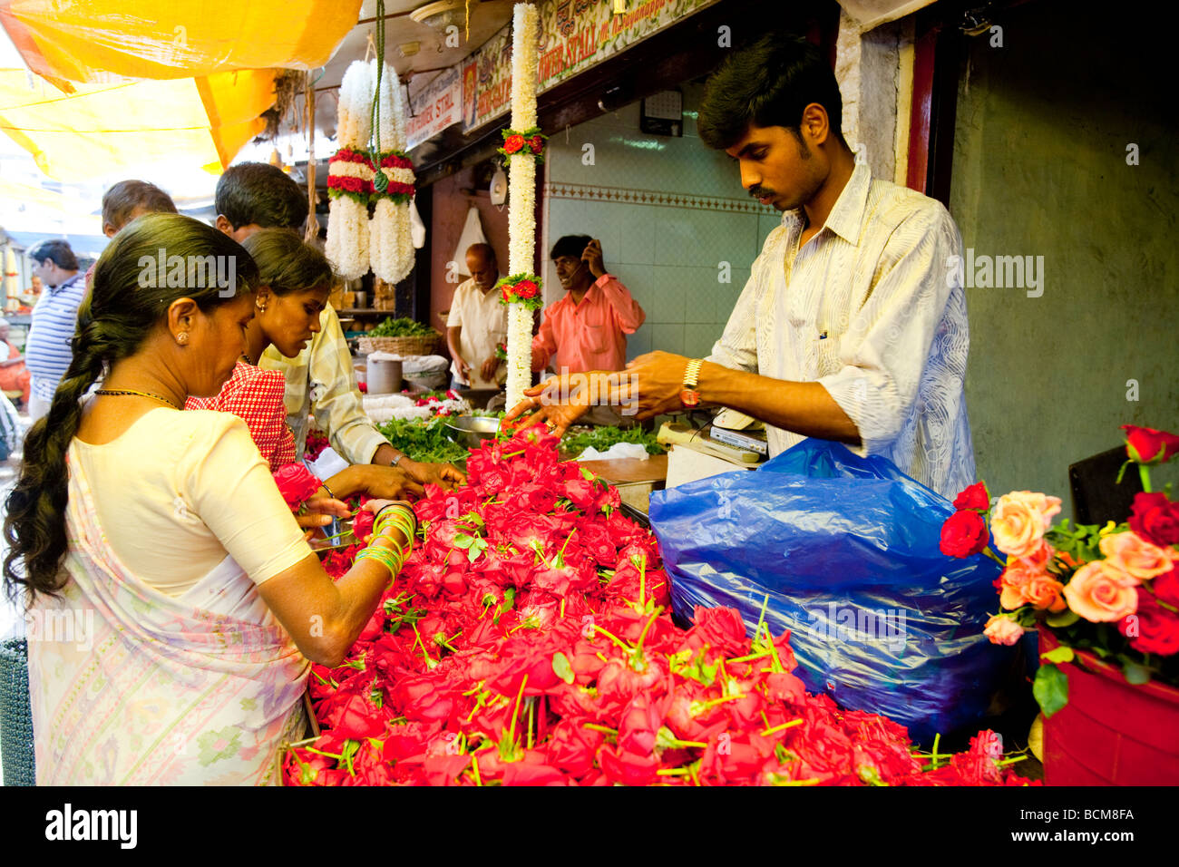 Flower Stall In Devarja Market Mysore Karnataka State India Stock Photo
