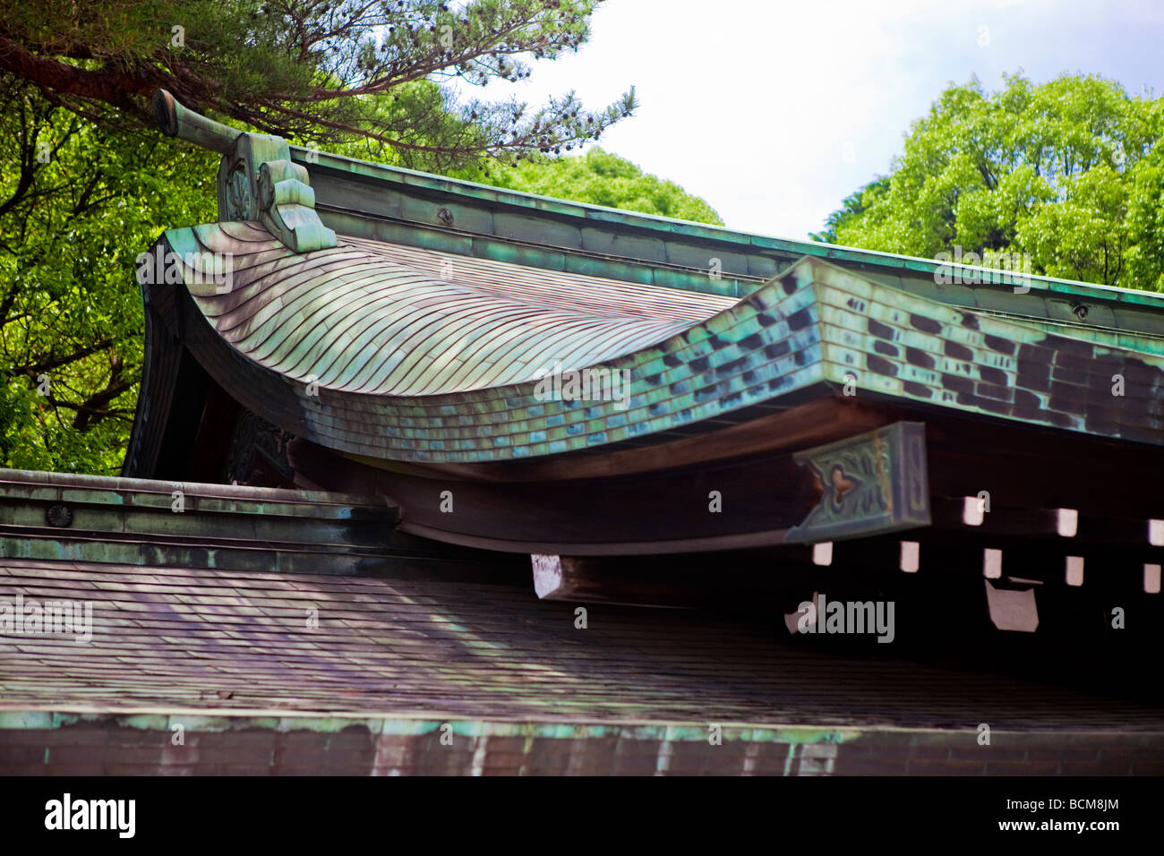 Detail of Meiji Jingu Shrine roofing in Tokyo Japan Stock Photo