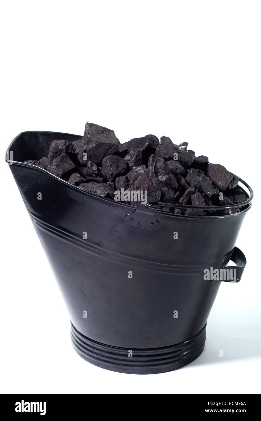 coal in black bucket on white background Stock Photo Alamy