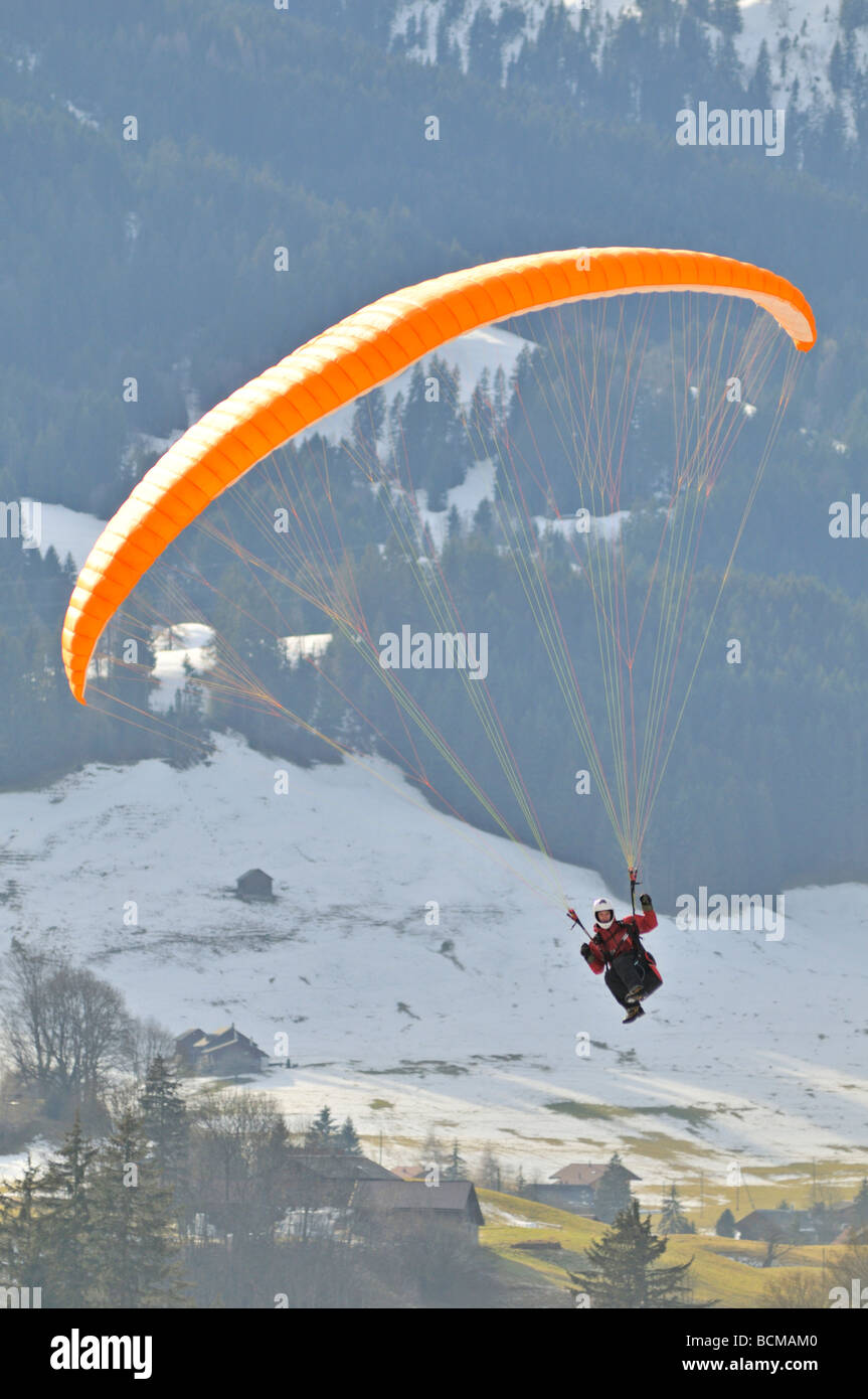 Paraglider 2008 Chateau d Oex Hot Air Balloon Festival Switzerland Europe Stock Photo