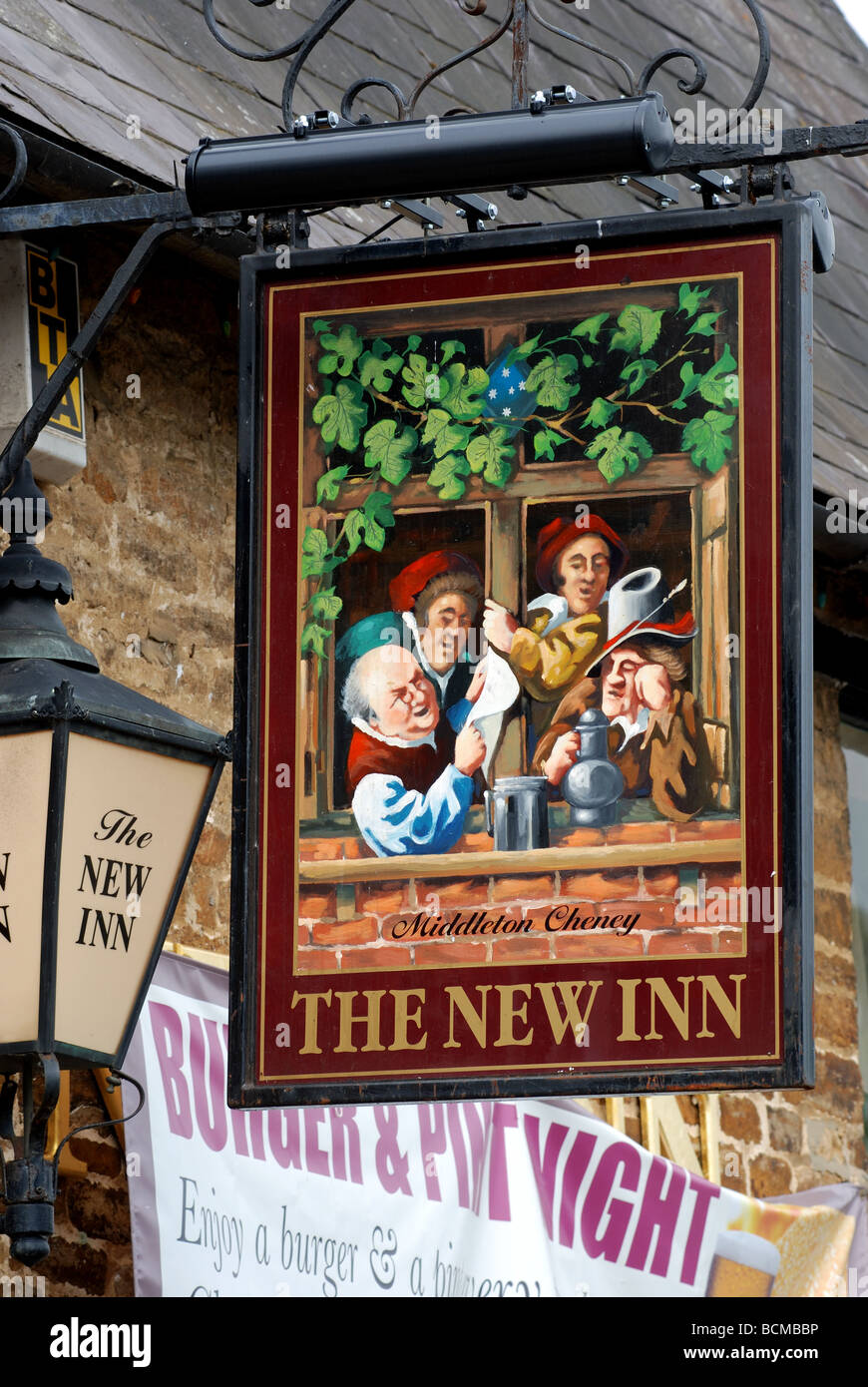 The New Inn pub sign, Middleton Cheney, Northamptonshire, England, UK Stock Photo