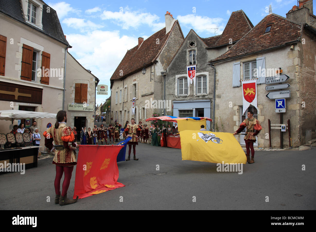 Bastille day being celebrated at Angles sur L'Anglin the beautiful medieval village in Vienne, Poitou-Charentes, France. Stock Photo