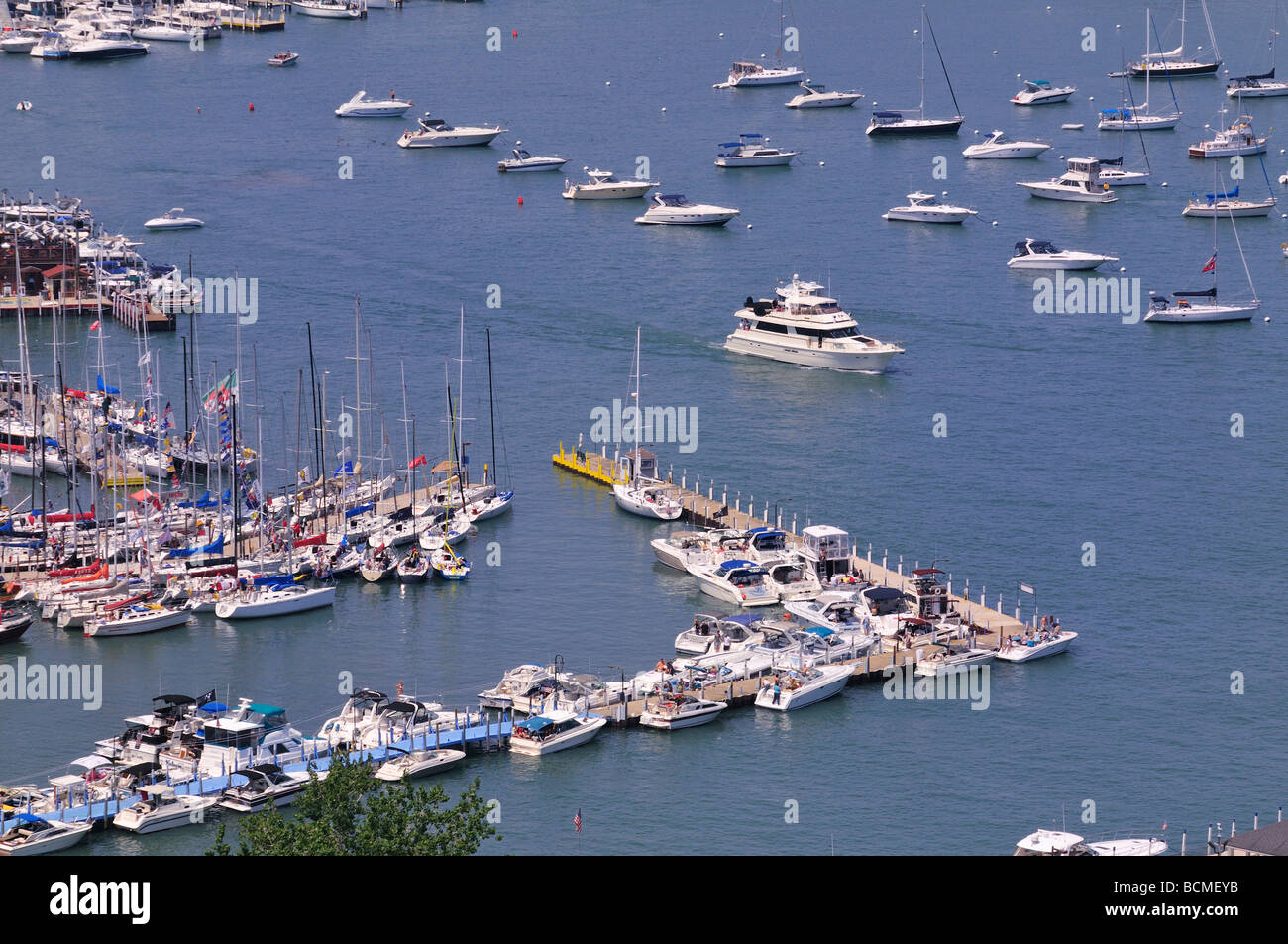 Sailboats crowd the marina at Put in Bay Stock Photo