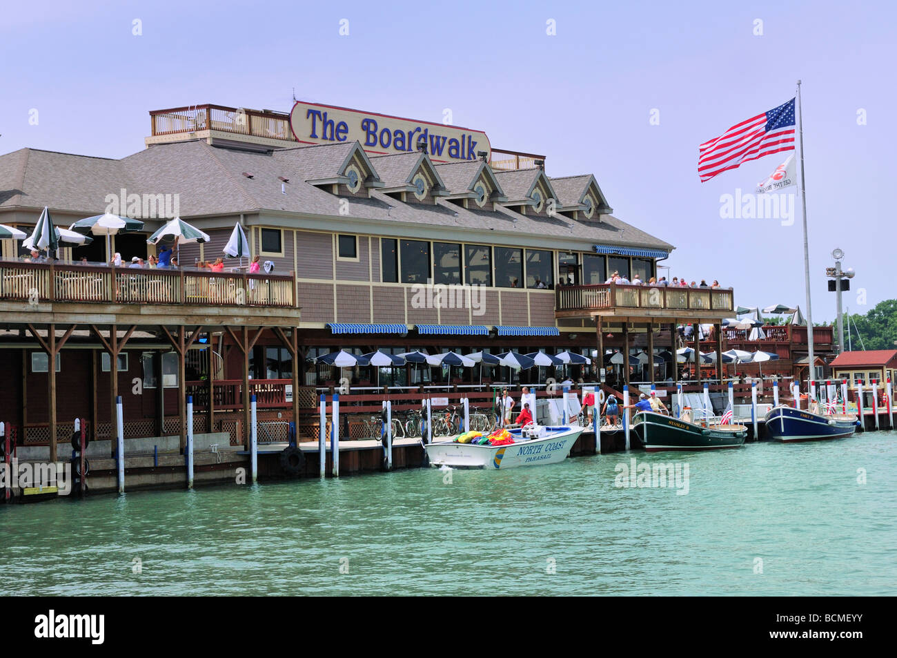 The Boardwalk restaurant and marina at Put in Bay Ohio Stock Photo Alamy