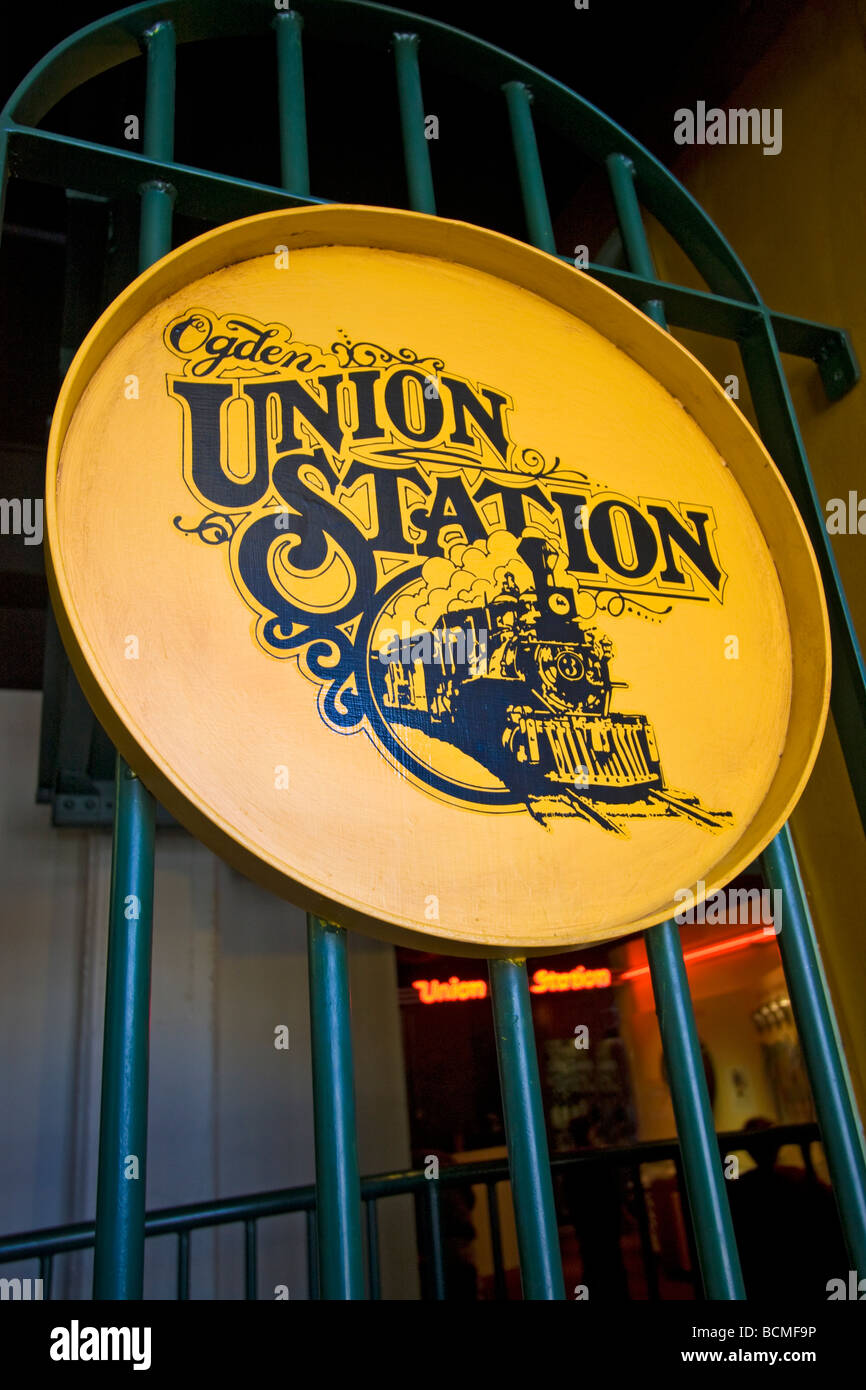 Sign on gate inside Union Station in Ogden Utah, located on Historic 25th Street. Stock Photo