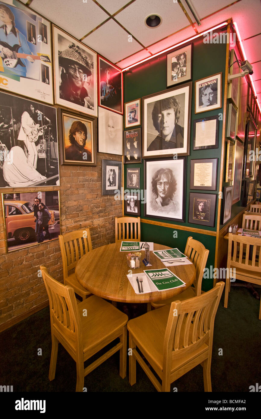Inside City Club a cozy brew pub on Ogden' s Historic 25th Street, known for its big collection of Beatles memorabilia Stock Photo